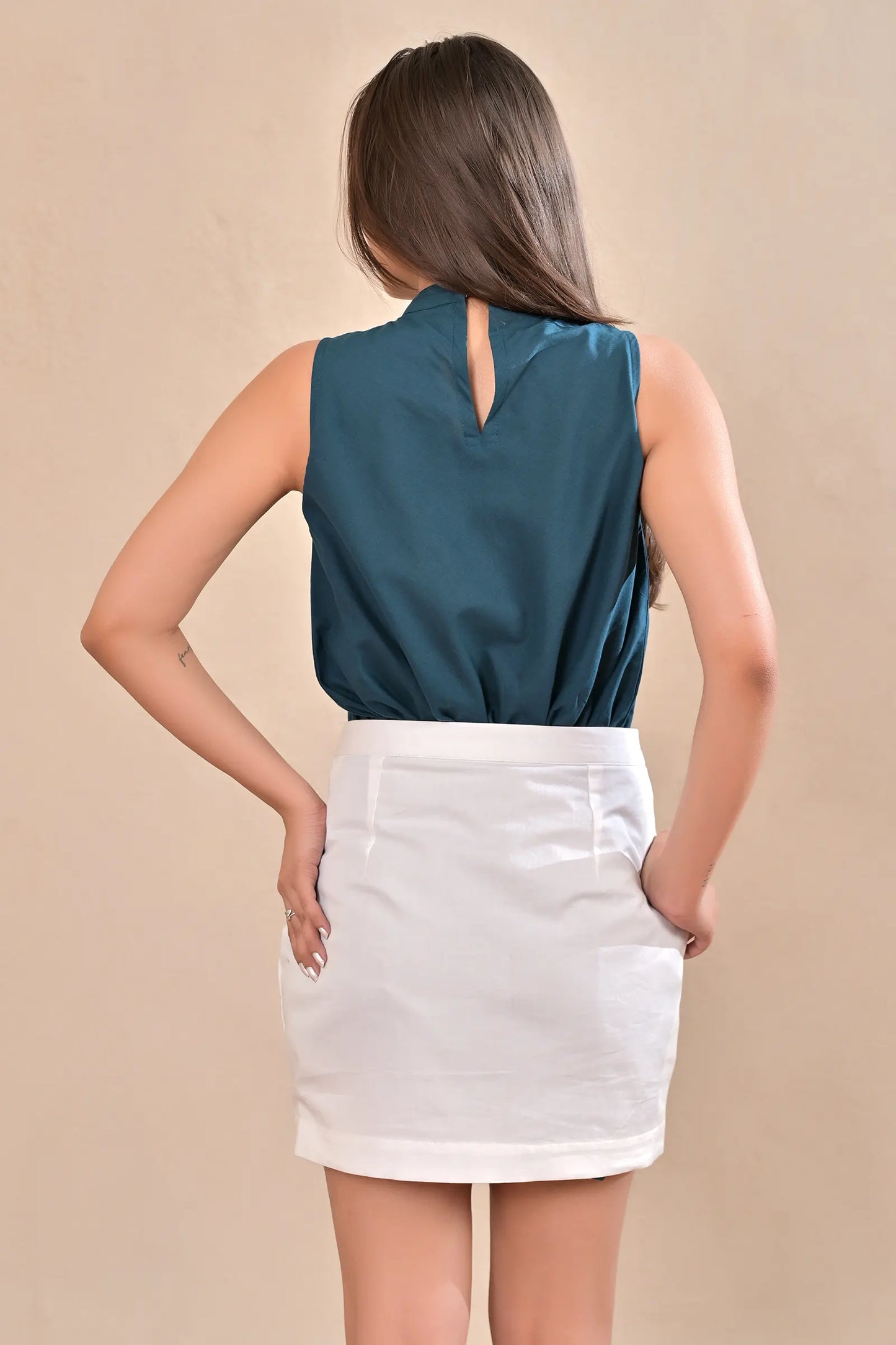 Noir Teal Hand Embroidered Cotton Top