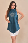Noir Teal Hand Embroidered Top-Skirt Set