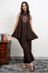 Noir Coffee Hand Embroidered Asymmetrical Cotton Co-Ord Set