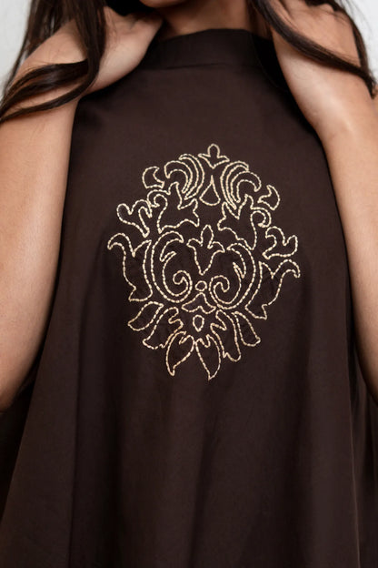 Noir Coffee Hand Embroidered Asymmetrical Cotton Co-Ord Set