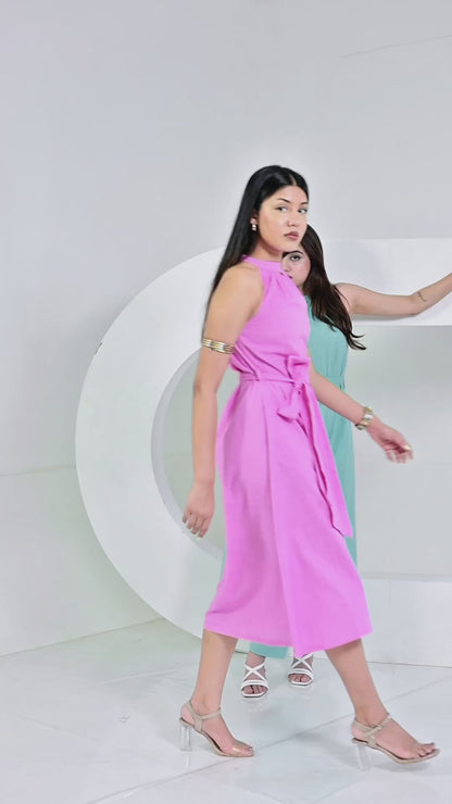 Sienna Aqua Slub Cotton A Line Dress With Belt