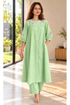 Ria Hand Embroidered Pure Cotton Mint Green Kurta Set