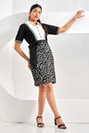 Sansi Black Block Printed Cotton Dress With Belt