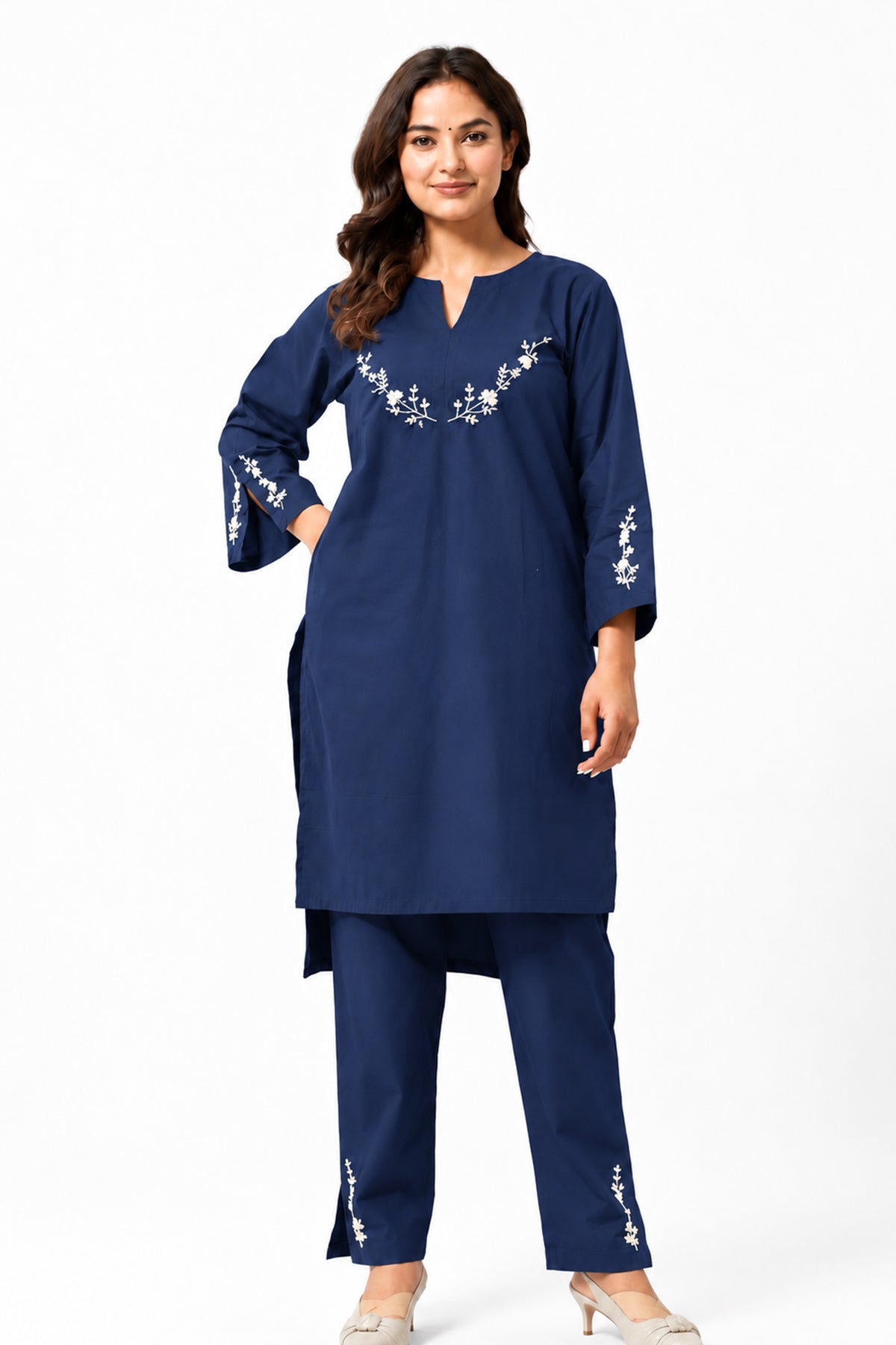 Sasha Hand Embroidered Blue Cotton Kurta Set