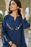 Sasha Hand Embroidered Blue Cotton Kurta Set
