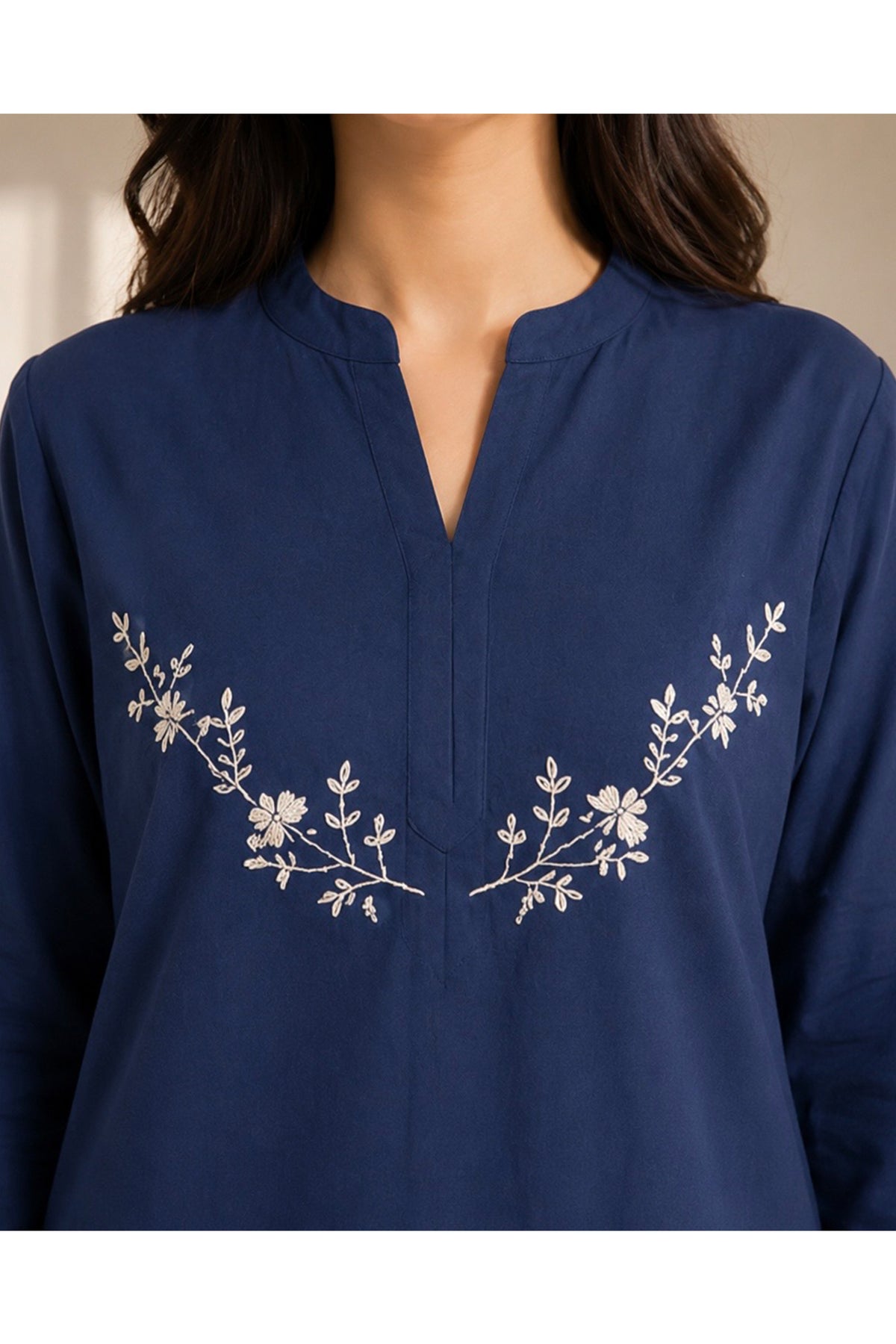 Sasha Hand Embroidered Blue Cotton Kurta Set