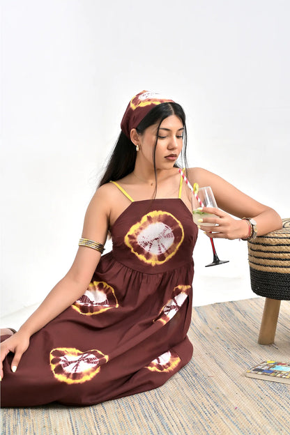 Sheeba Mocha Tie And Dye Cotton Dress