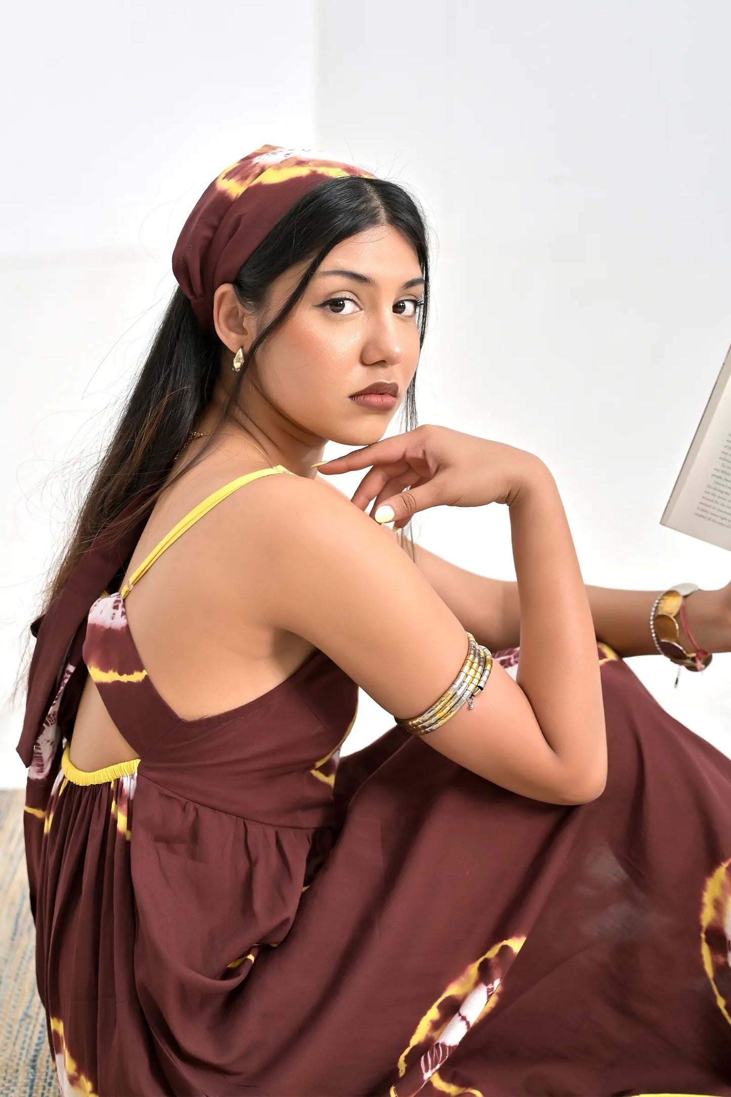 Sheeba Mocha Tie And Dye Cotton Dress
