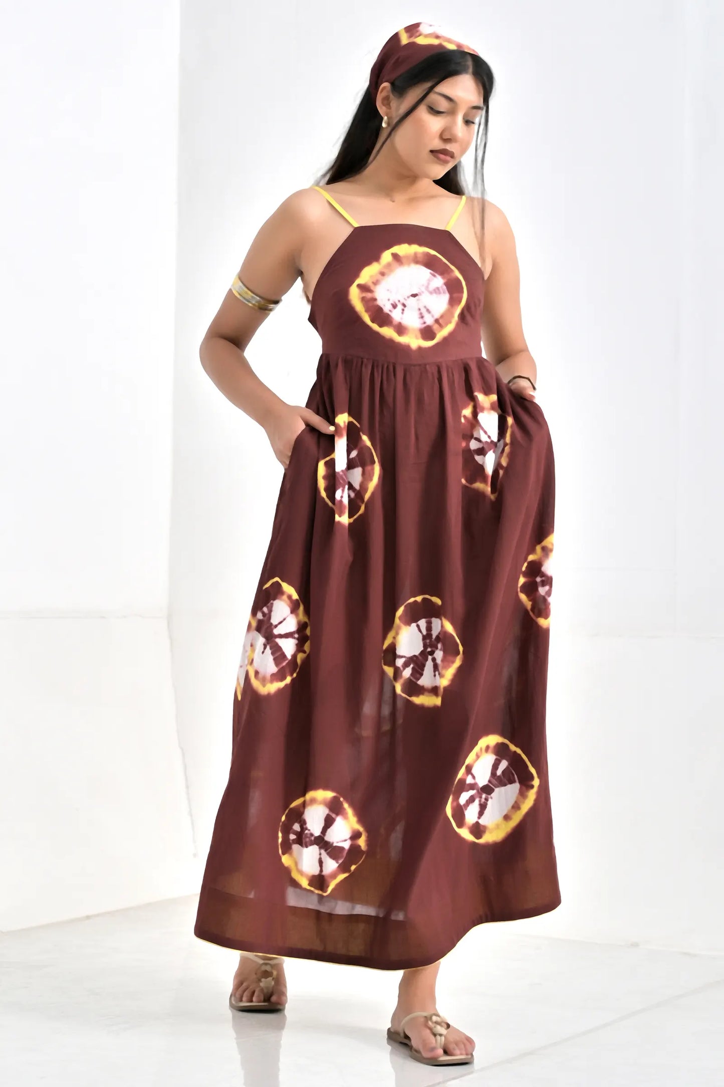 Sheeba Mocha Tie And Dye Cotton Dress
