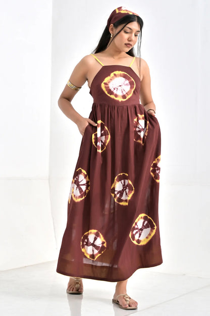 Sheeba Mocha Tie And Dye Cotton Dress