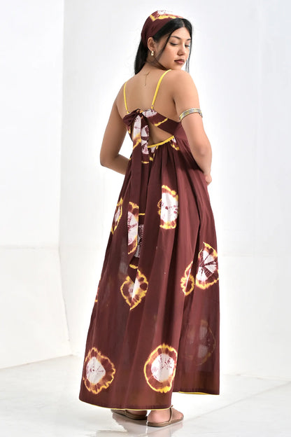 Sheeba Mocha Tie And Dye Cotton Dress