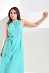 Sienna Aqua Slub Cotton A Line Dress With Belt