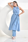 Sienna Blue Slub Cotton Co-Ord Set With Belt