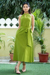 Sienna Henna Slub Cotton A Line Dress With Belt