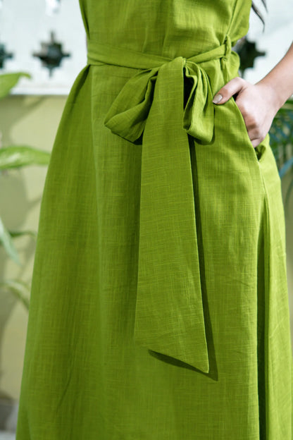 Sienna Henna Slub Cotton A Line Dress With Belt