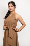 Sienna Mocha Brown Slub Cotton A Line Dress With Belt