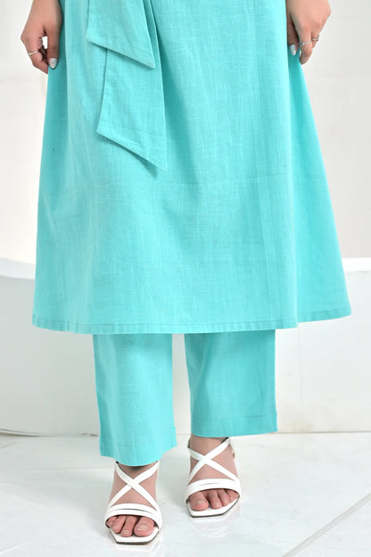 Sienna Aqua Slub Cotton Co-Ord Set With Belt