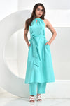 Sienna Aqua Slub Cotton Co-Ord Set With Belt