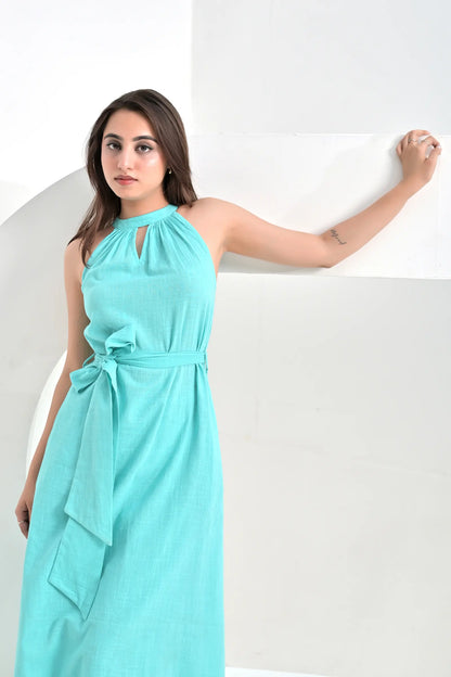 Sienna Aqua Slub Cotton Co-Ord Set With Belt