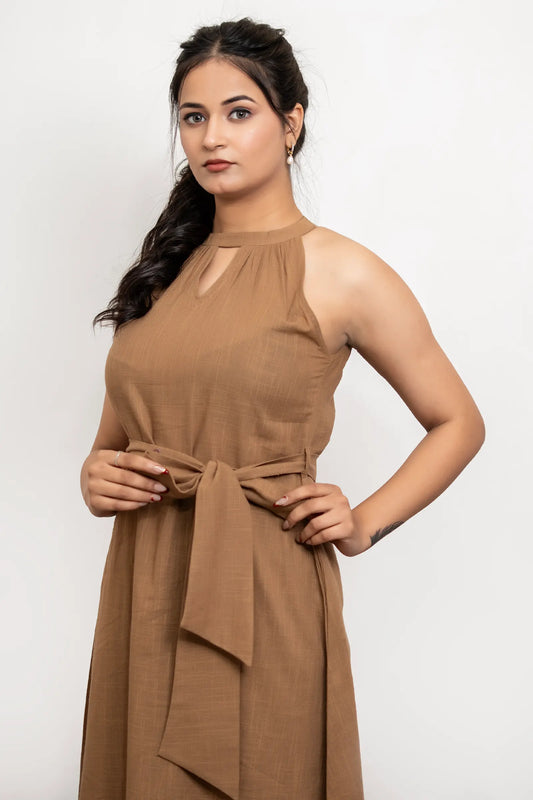 Sienna Mocha Brown Slub Cotton Co-Ord Set With Belt