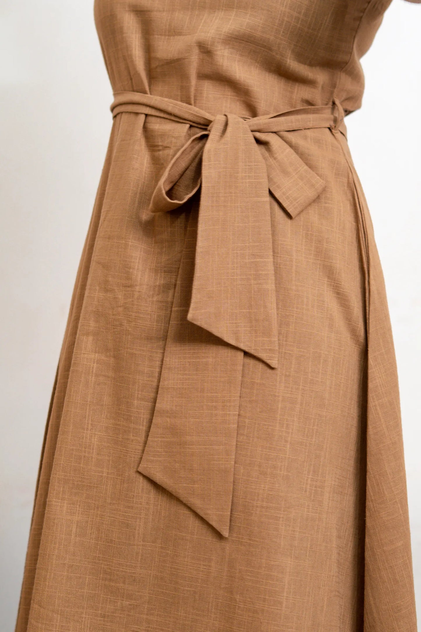 Sienna Mocha Brown Slub Cotton Co-Ord Set With Belt
