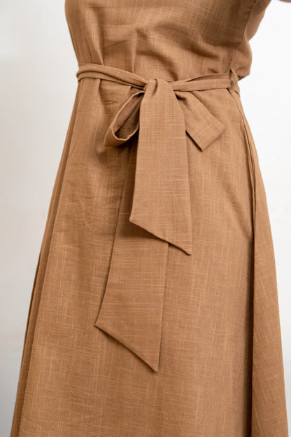 Sienna Mocha Brown Slub Cotton Co-Ord Set With Belt
