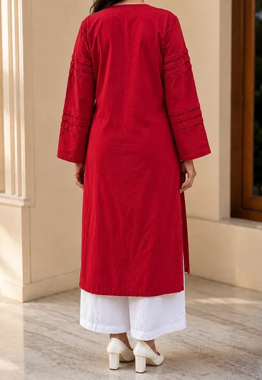 Kamini Red Hand Embroidered Kurta Set