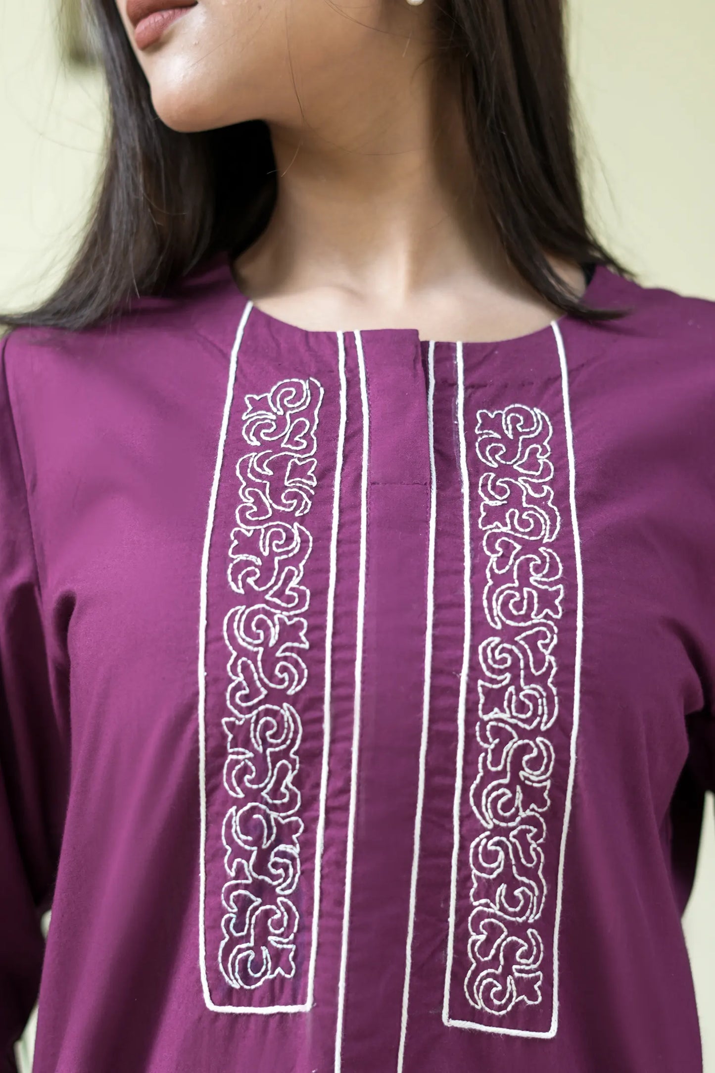 ZOYA Wine Hand Embroidered Cotton Kurta Set
